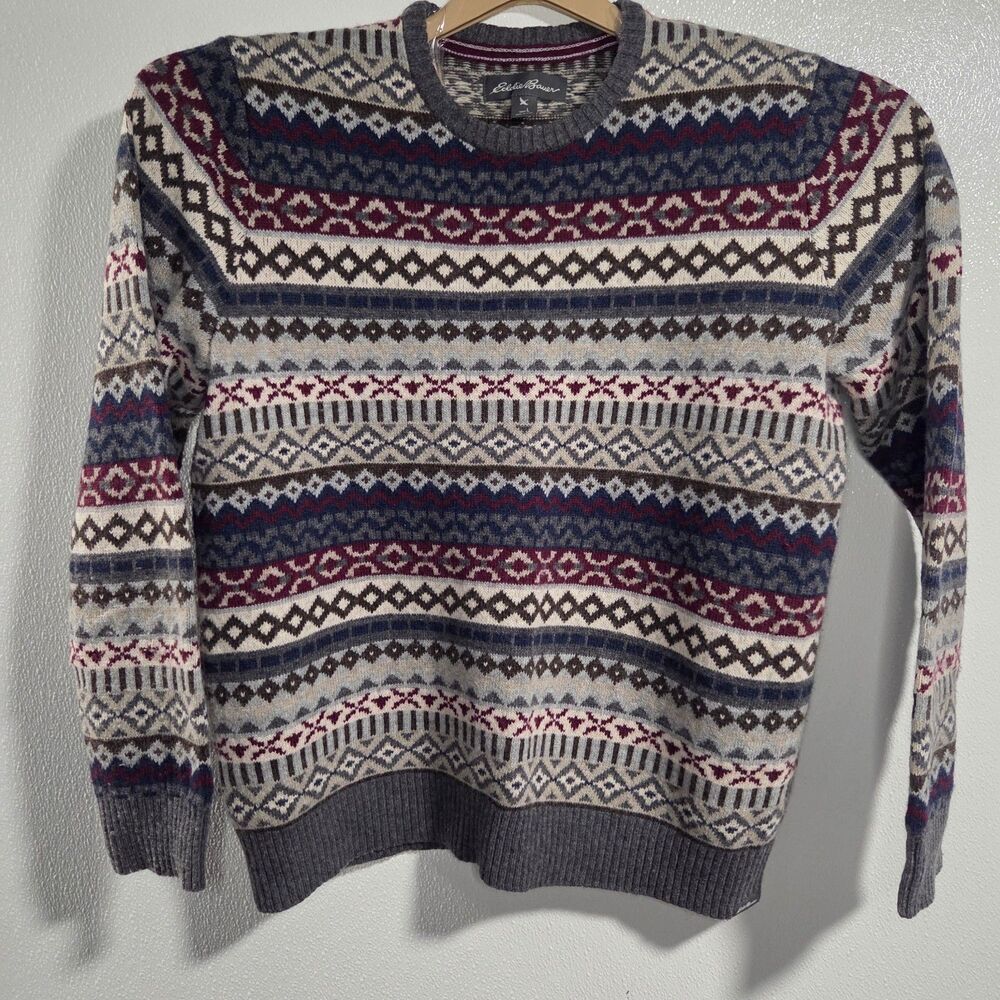 Eddie Bauer Wool Blend Fair Isle pattern Multicolor Large Crew Neck Pullover